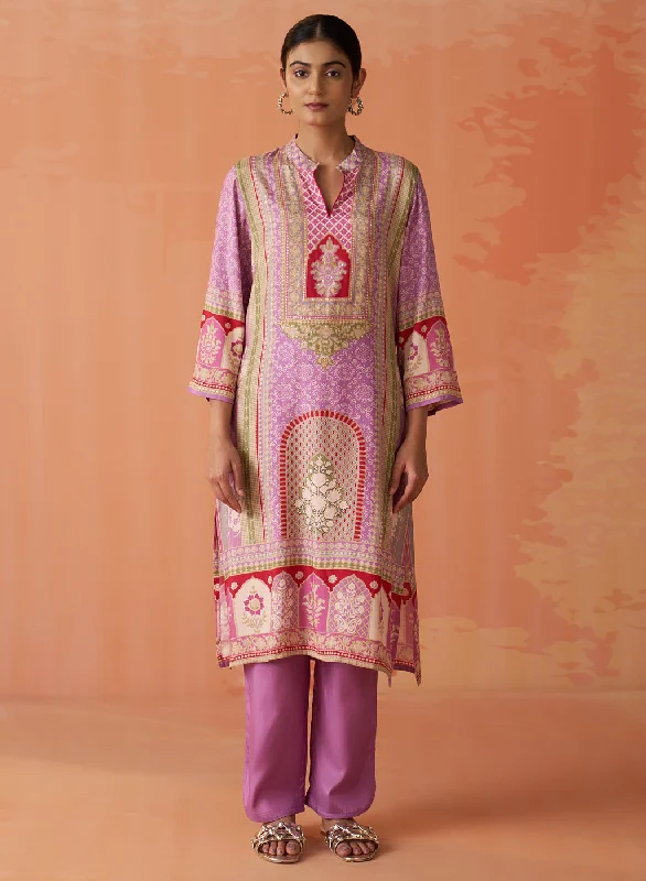 Naira Lavender Printed Rayon Long Kurta for Women