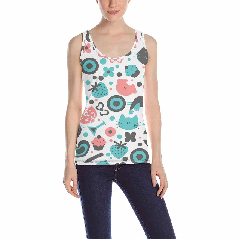 Womens Tank Tops print with Sweet fruits cats ice cream pattern