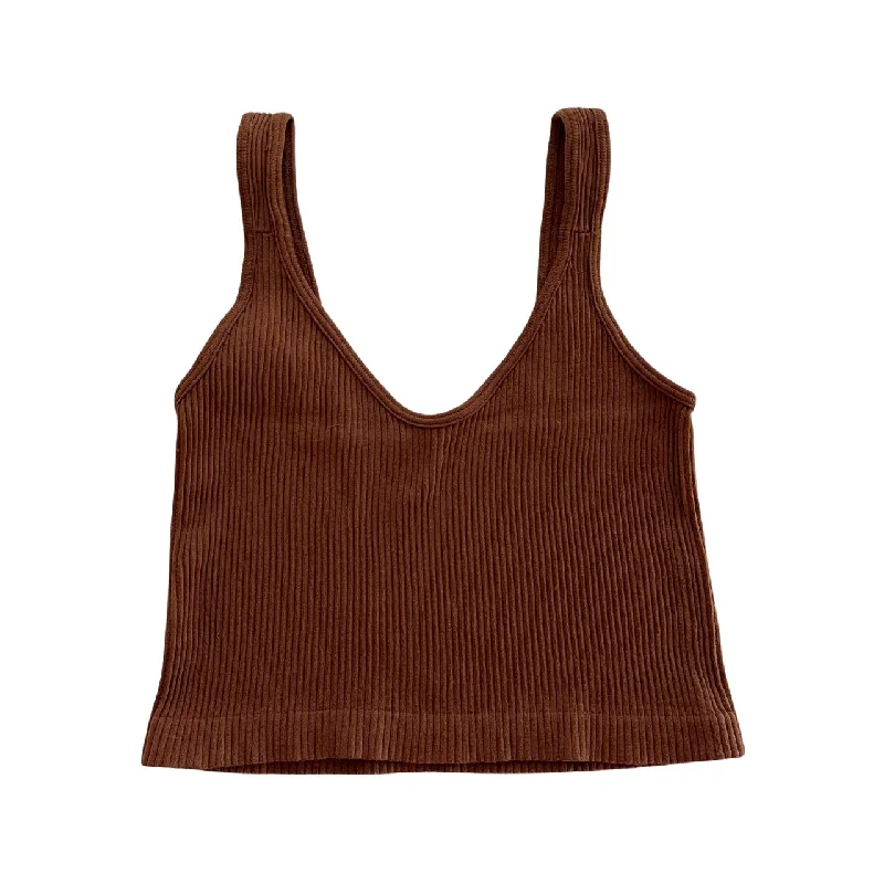 Brown Stretchy Ribbed Tank Top