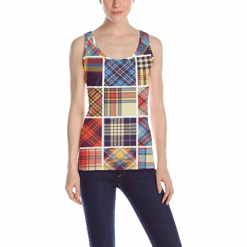 Womens Tank Tops print with colorful tartan pattern