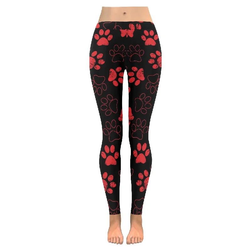 womens red dog paw print on low rise yoga outdoor Leggings plus size:XXS-5XL