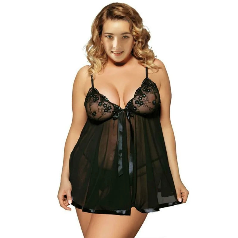 Plus Size Erotic Lace Nightdress - Babydoll Sleepwear