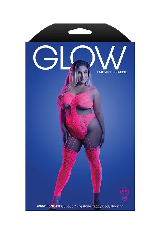 Wavelength Cutout Rhinestone Teddy Bodystocking -  Queen - Neon Pink