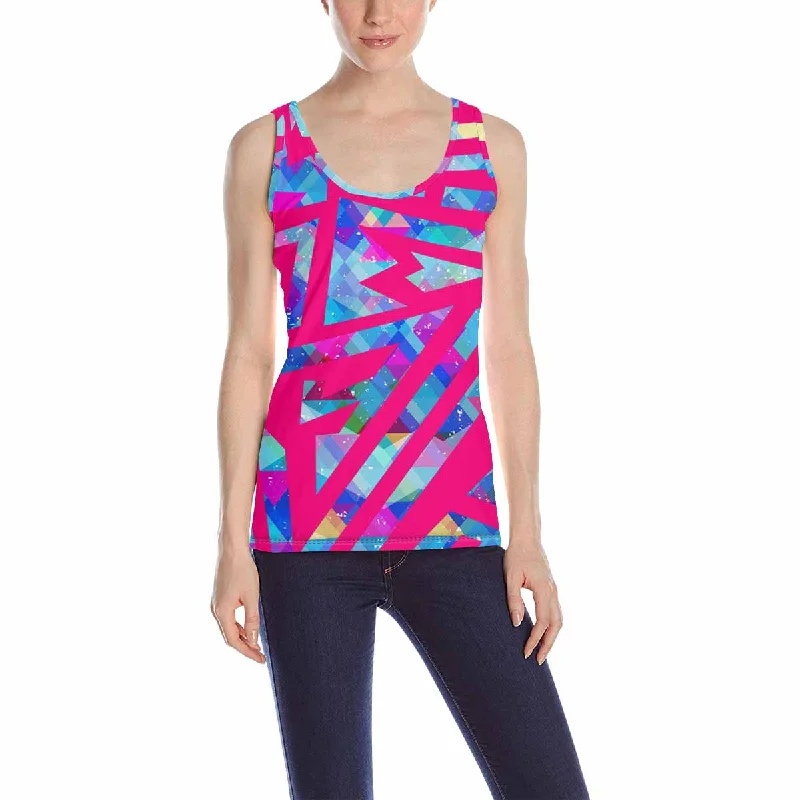 Womens Tank Tops print with Pink maze