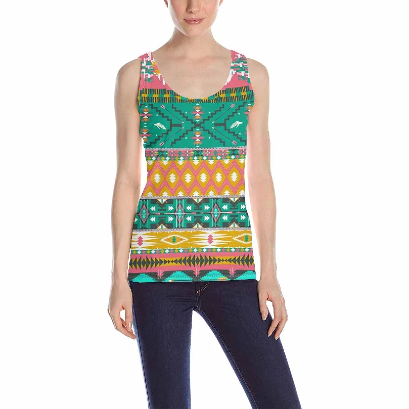 Womens Tank Tops print with colorful aztec pattern with birds