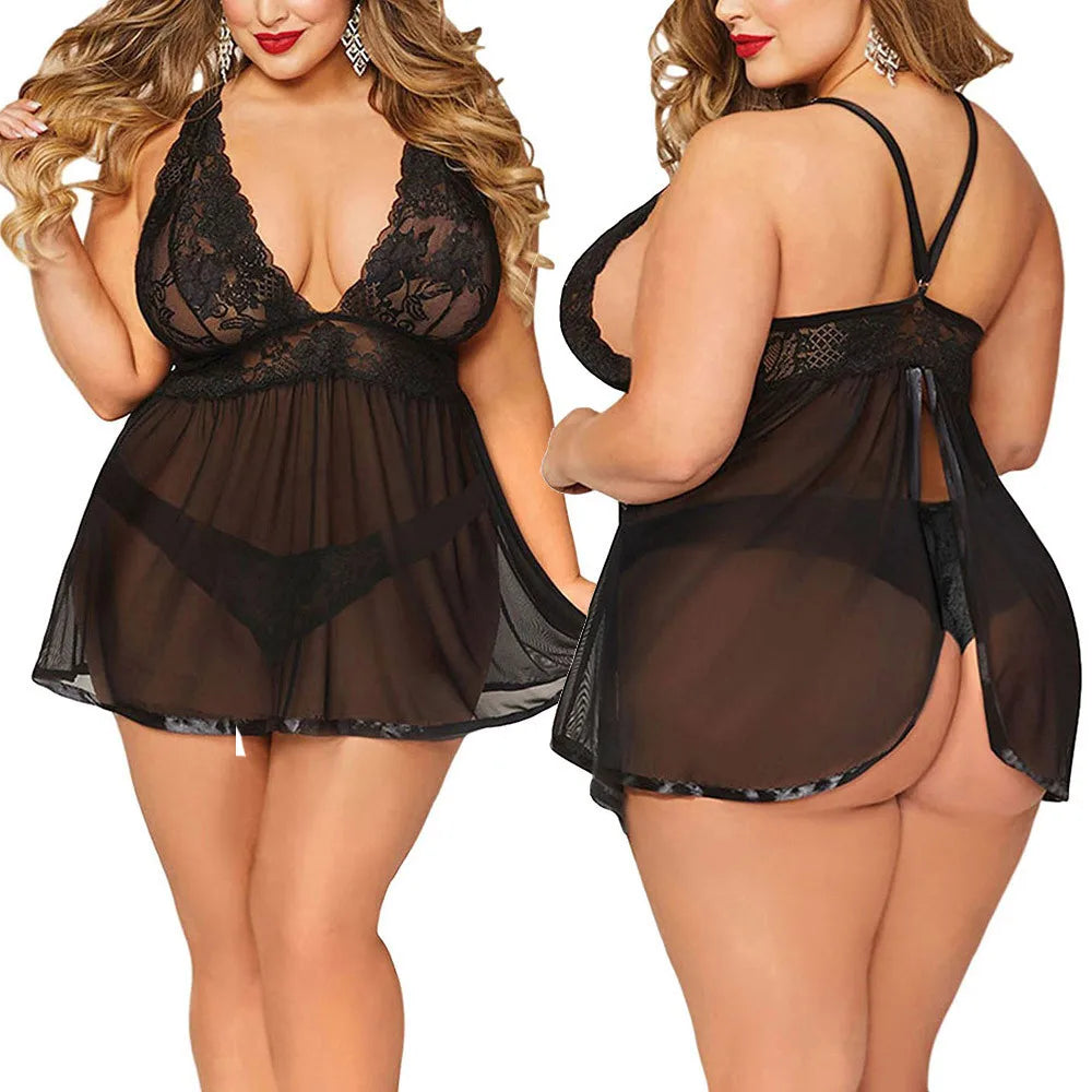 Plus Size 5XL Erotic Lace Babydoll - Sexy Sleepwear