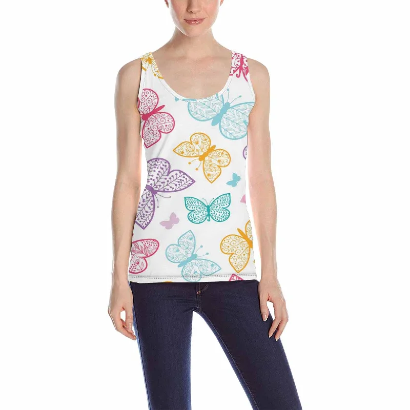 Womens Tank Tops print with colorful Floral butterflies