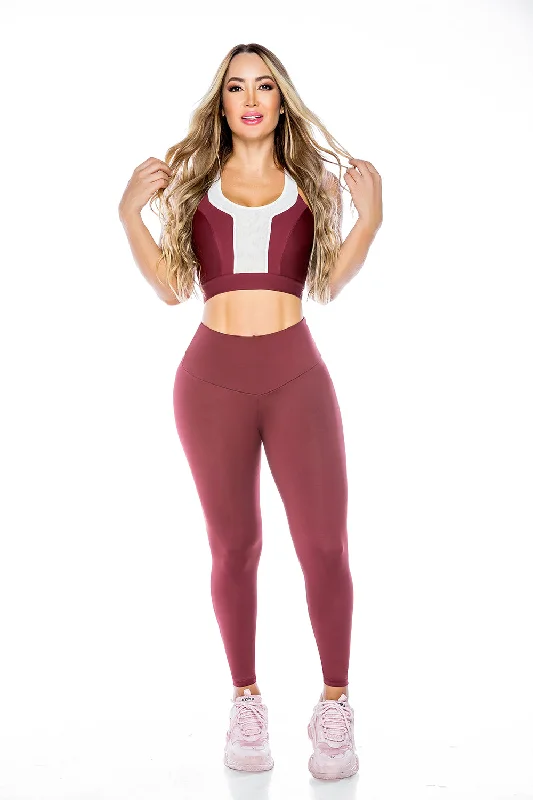 NC0085 Legging Deportivo Levanta Cola-Burgundy con Faja Interna Moldeadora