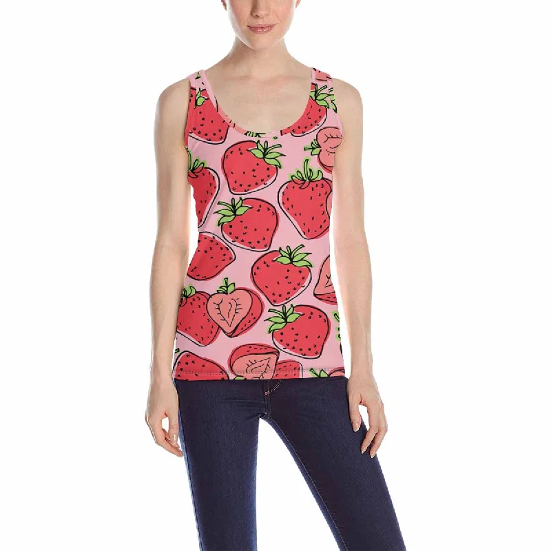 Womens Tank Tops print with pink Strawberries