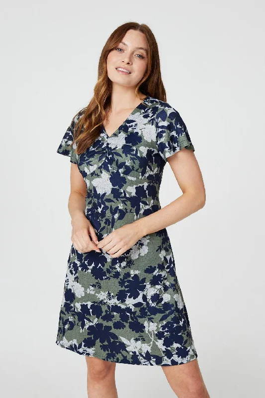 Leaf Print Short Skater Dress