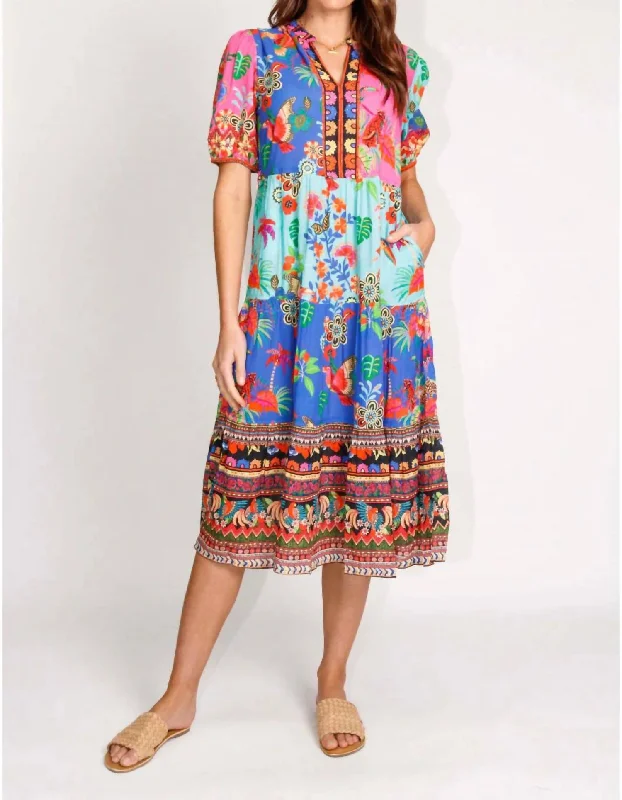 Amazon Midi V-Neck Dress In Multi