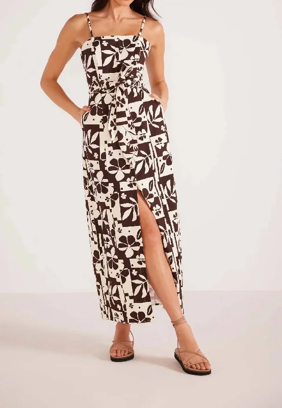 Joan Midi Dress In Dark Brown Floral