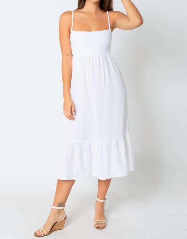 Kayla Gauze Midi Dress In White