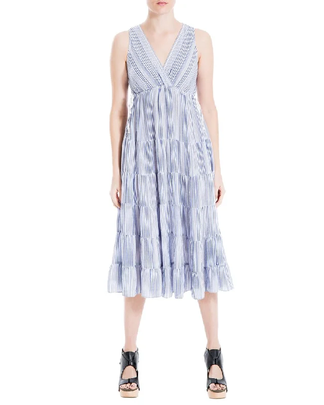 Max Studio Yarn Dye V Neck Tiered Midi Dress