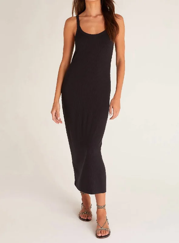 Melody Midi Rib Dress In Black