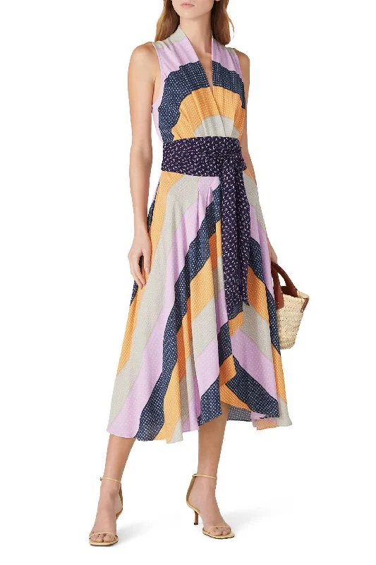 Pastel Stripe Midi Dress In Multicolored