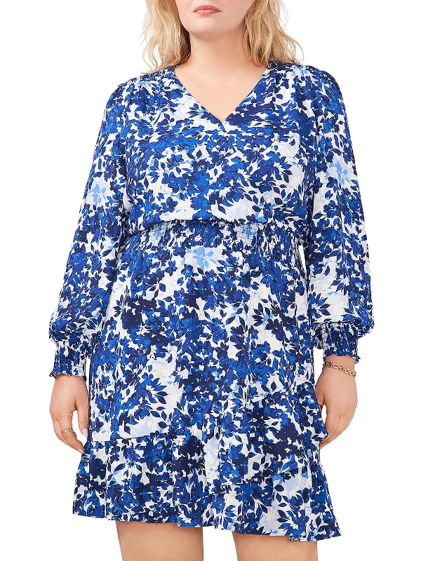 Plus Womens Floral Print Polyester Midi Dress