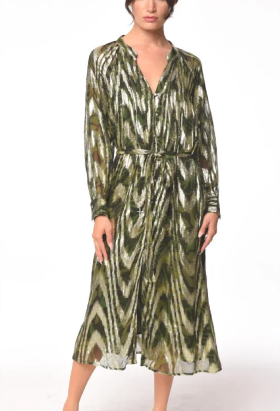 Seneca Metallic Midi Shirtdress In Green Multi