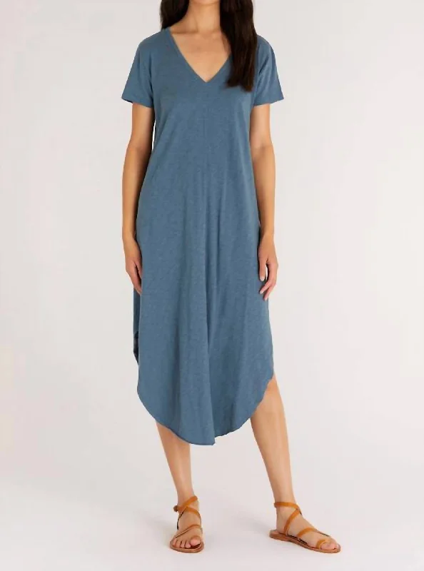 Short Sleeve Reverie Midi Dress In Carribean Blue