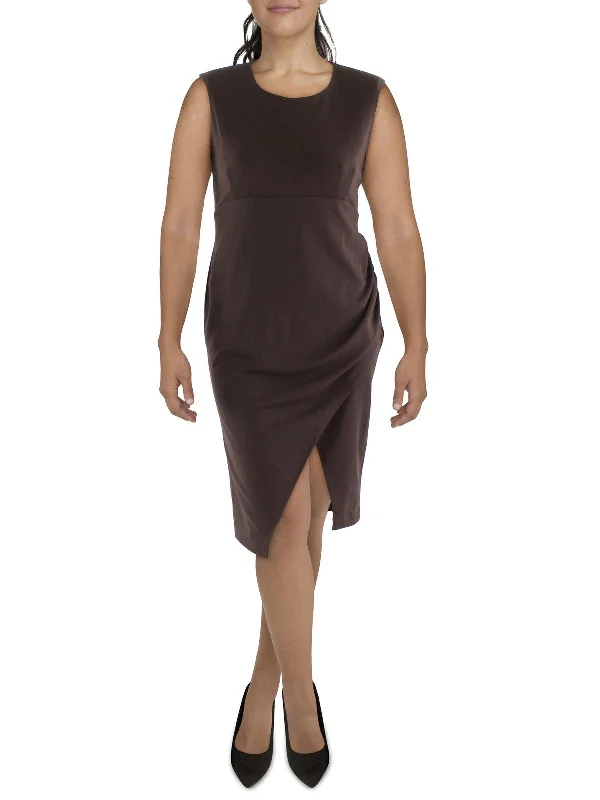 Womens Faux Wrap Knee Length Midi Dress