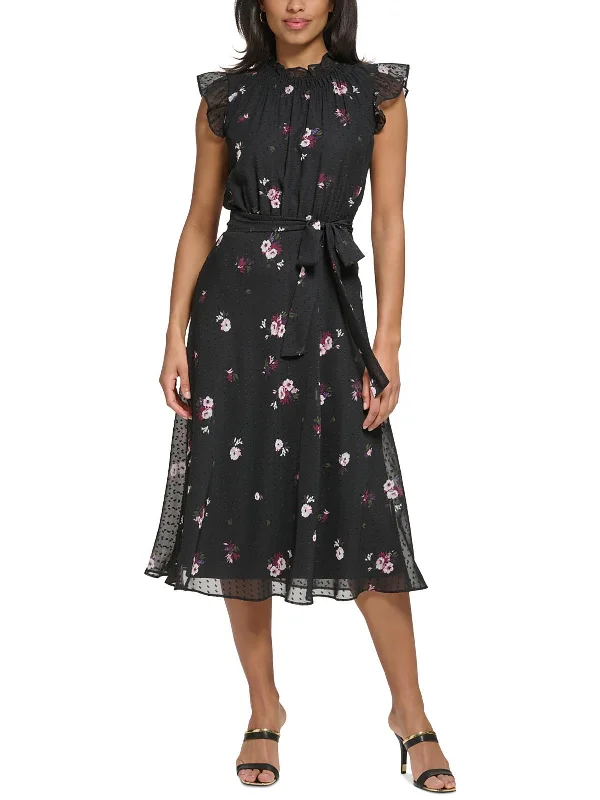 Womens Midi Floral Print Midi Dress