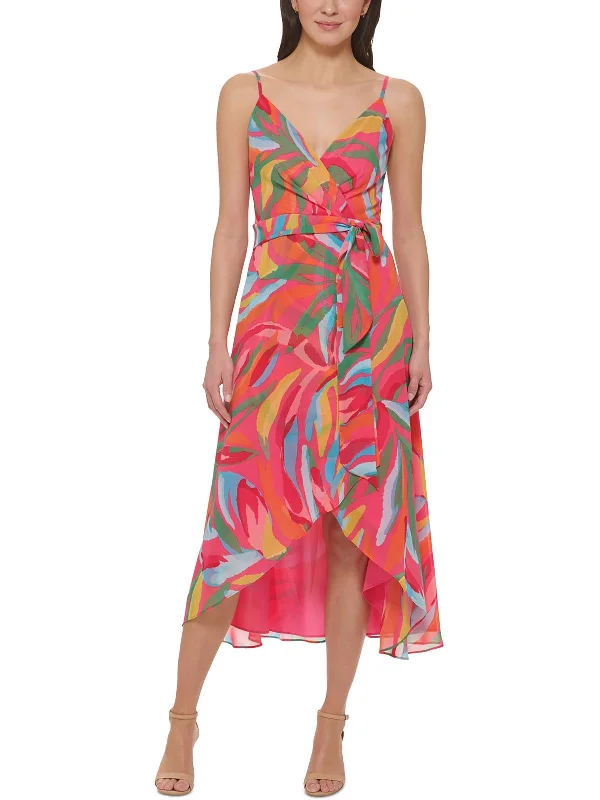 Womens Printed Chiffon Midi Dress