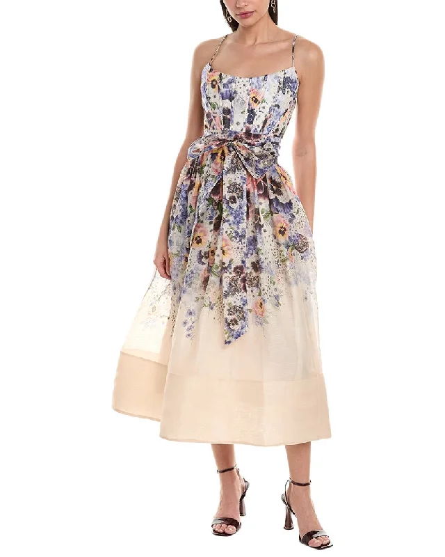 Zimmermann Tama Corset Linen & Silk-Blend Midi Dress