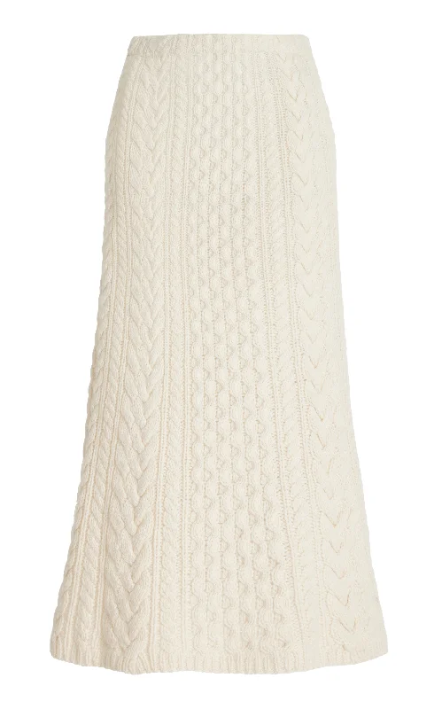 Callum Knit Midi Skirt in Ivory Cashmere