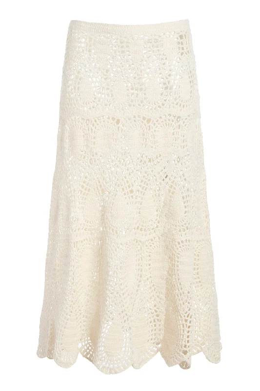 Cleo Crochet Maxi Skirt in Ivory Wool Cashmere