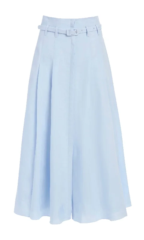 Dugald Pleated Midi Skirt in Light Blue Aloe Linen