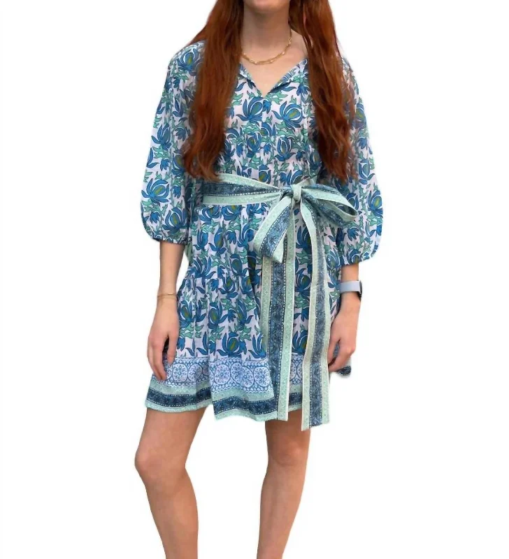 Isabella Mini Dress In Blue Garden