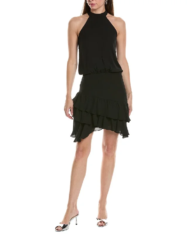 Krisa Halter Asymmetrical Ruffle Mini Dress