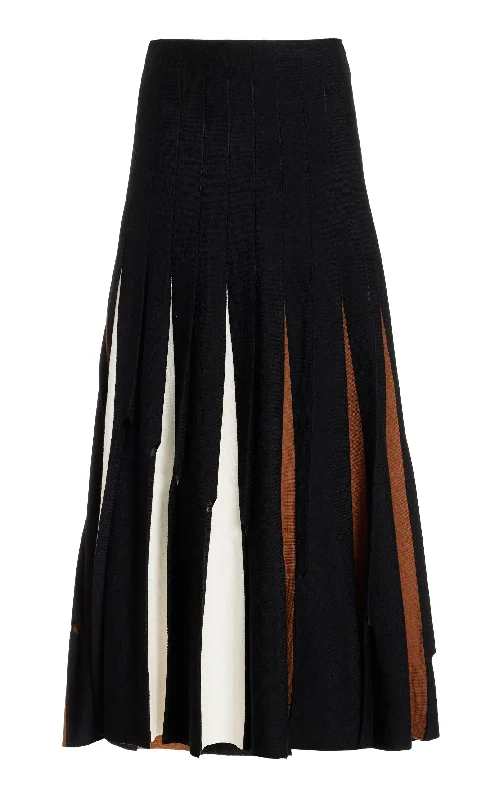 Olya Pleated Knit Midi Skirt in Black Multi Merino Wool