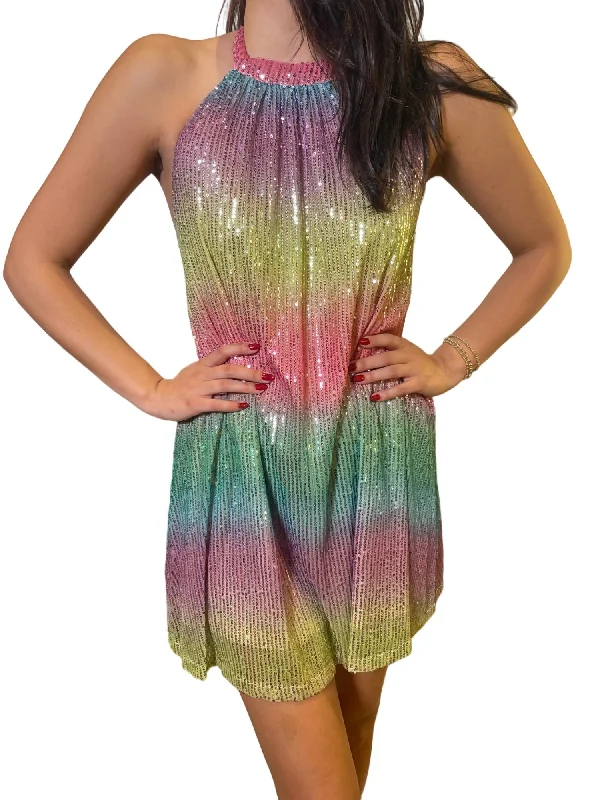 Ombre Halter Sequin Mini Dress In Multi