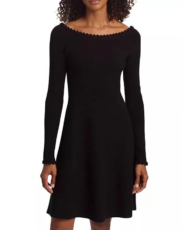 Open Neck Fit And Flare Mini Dress In Black