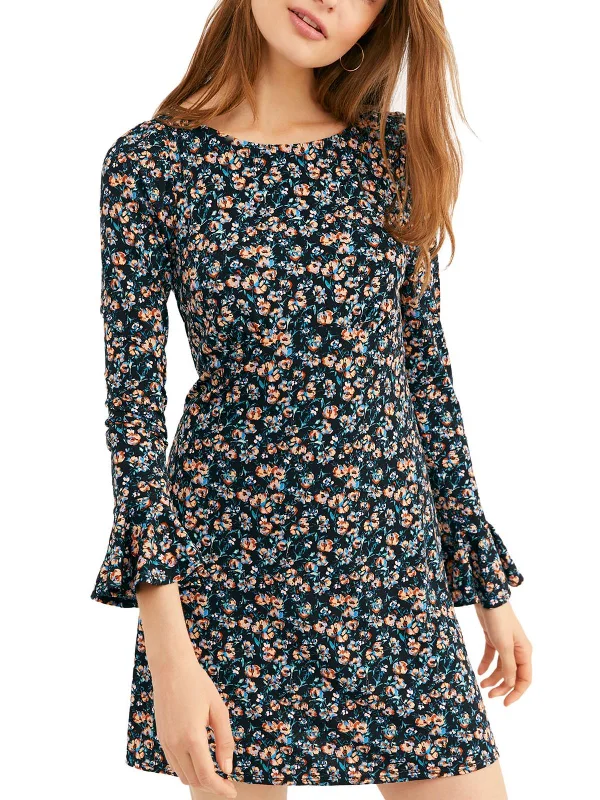 Say Hello Womens Knit Floral Print Mini Dress