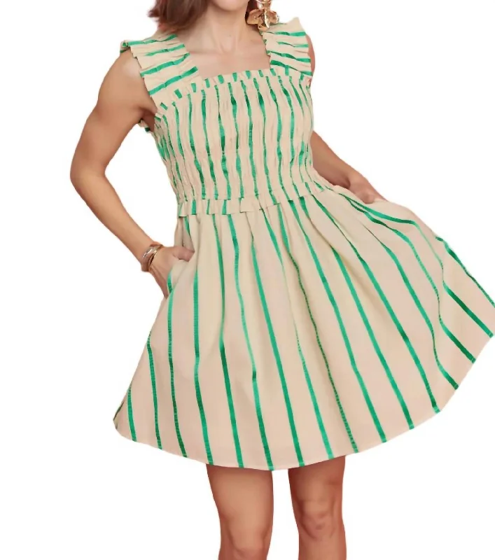 Stripe Mini Dress In Beige/green