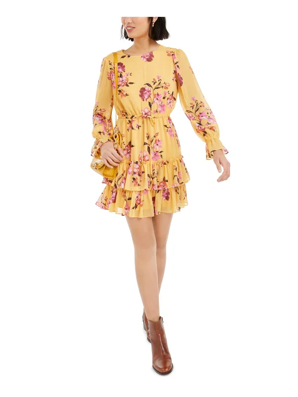 Womens Floral Ruffled Mini Dress