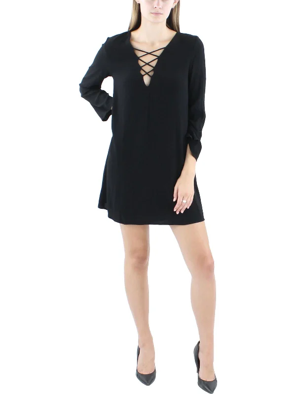 Womens Lace-Up Mini Shift Dress