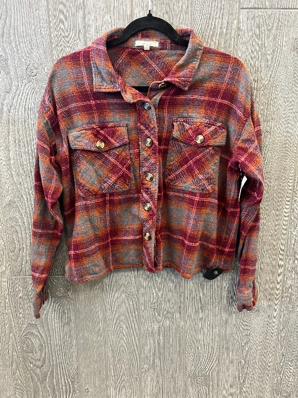 Top Long Sleeve By Maurices In Plaid Pattern, Size: L