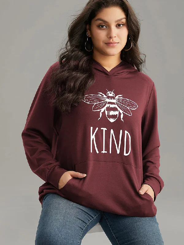 Bee Print Hooded Kangaroo Pocket Sweatshirt