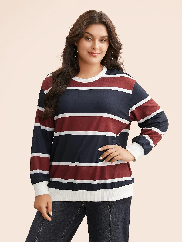 Contrast Striped Drop Shoulder Sweatshirt