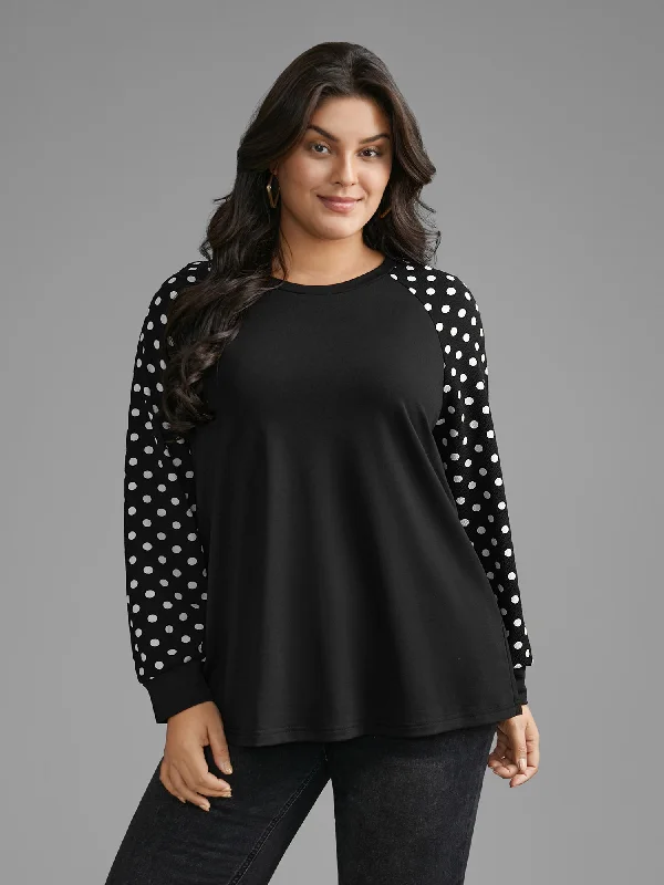 Polka Dot Patchwork Raglan Sleeve Sweatshirt