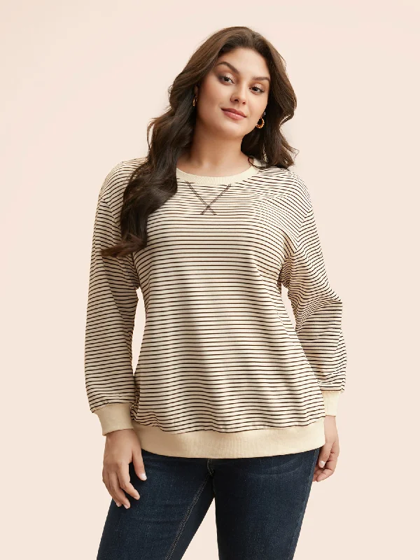 Round Neck Striped Stitch Sweatshirt