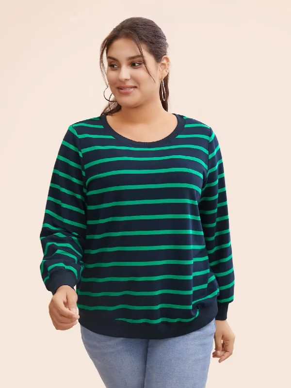 Round Neck Striped Stretchy Sweatshirt