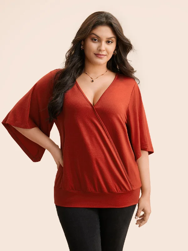 Solid Wrap Flutter Sleeve T-shirt