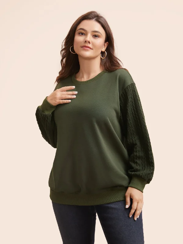 Texture Patchwork Drop Shoulder Sleeve Sweatshirt