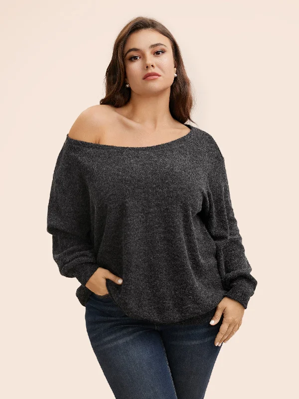 Textured Off Shoulder Drop Shoulder Sleeve Sweatshirt