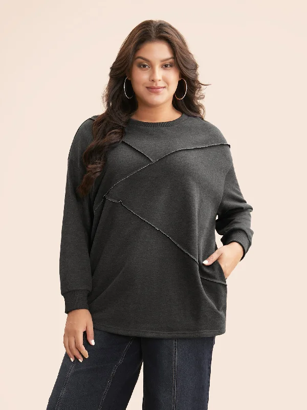 Tucked Seam Drop Shoulder Sleeve Sweatshirt