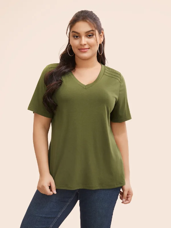 V Neck Pleated Stretchy T-shirt